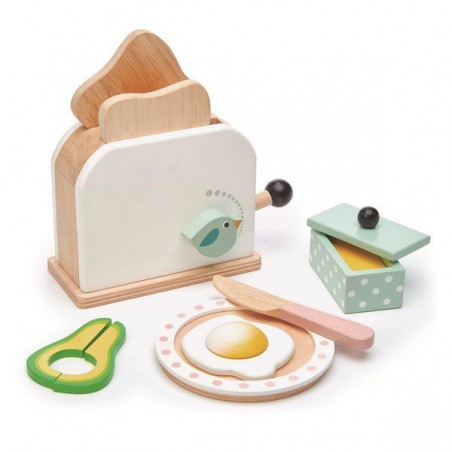 Tender Leaf Toys Drewniany toster z zestawem śniadaniowym, Mini Chef