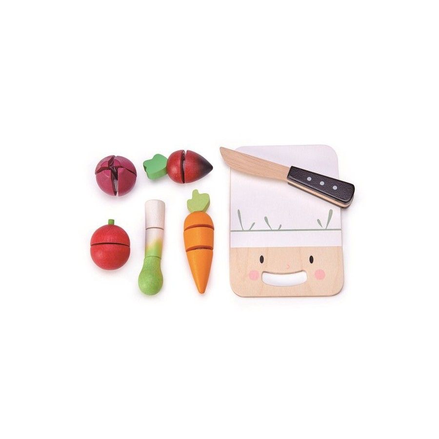 Tender Leaf Toys Wooden board with vegetables to cut, Mini Chef