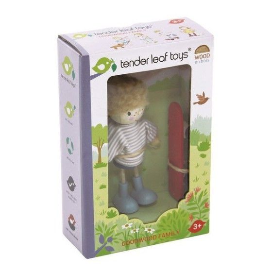 Tender Leaf Toys Une poupée Edward sur un skateboard