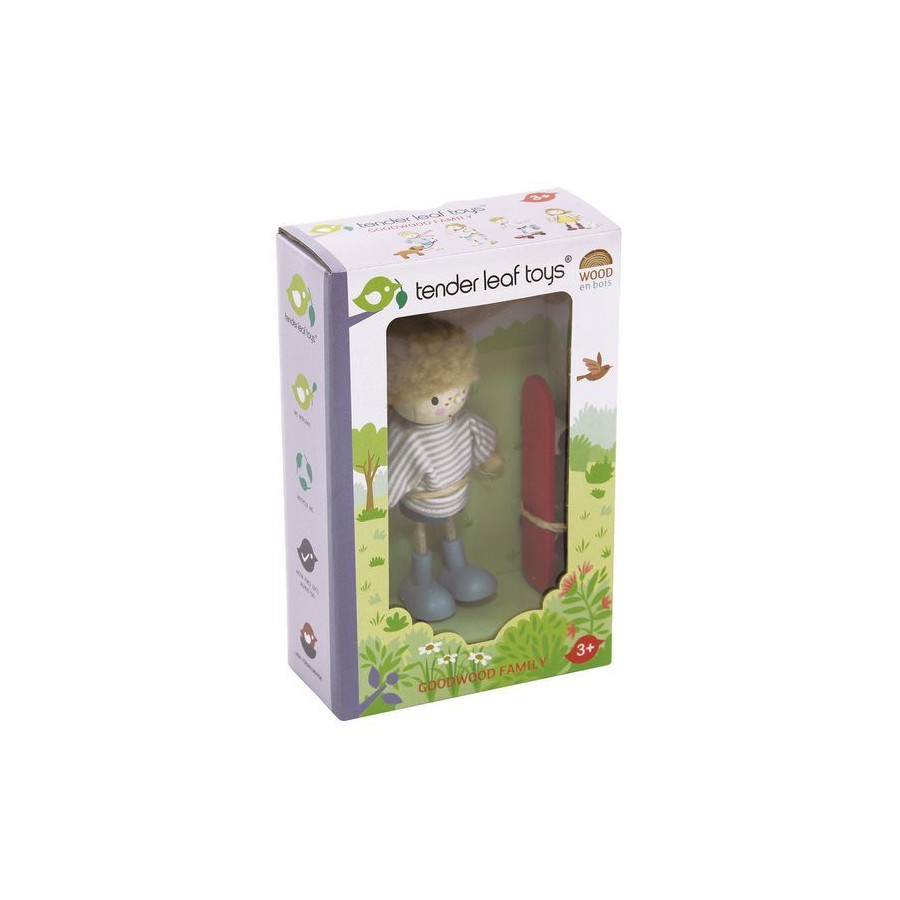 Tender Leaf Toys Laleczka Edward na deskorolce