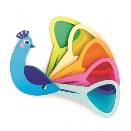 Tender Leaf Toys Juguete de madera, Aprender colores: un pavo real con cristales de colores