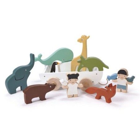 Tender Leaf Toys Drevená loď na ťahanie zvierat