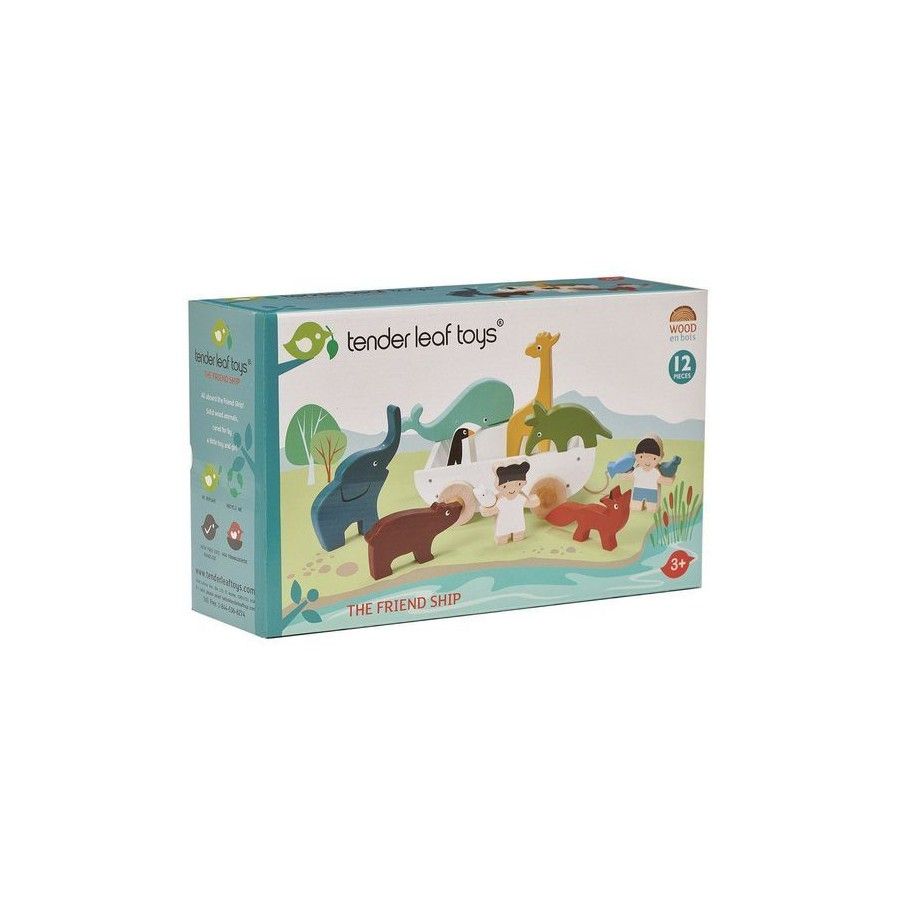 Tender Leaf Toys Wooden animal towing boat