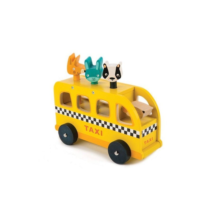 Tender Leaf Toys Coche de madera - taxi con animales
