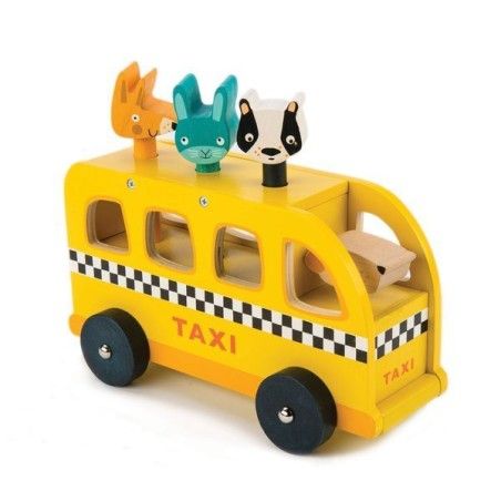 Tender Leaf Toys Wooden car - A taxi with animals