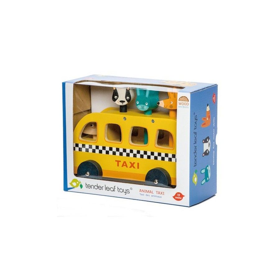 Tender Leaf Toys Coche de madera - taxi con animales