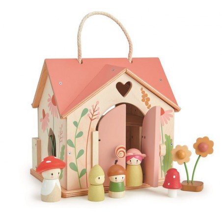 Tender Leaf Toys Una casa forestale portatile con attrezzatura e bambole