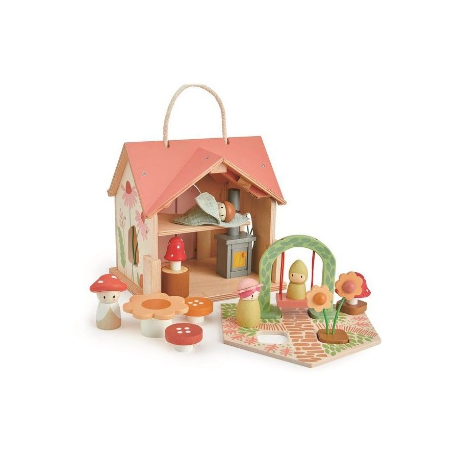 Tender Leaf Toys Una casa forestal portátil con equipamiento y
