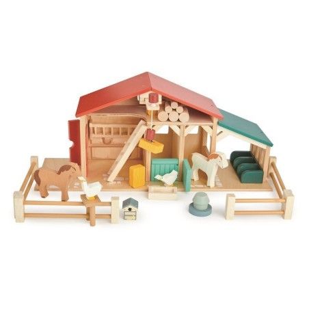 Tender Leaf Toys Figurinas de juego de madera: una granja con animales