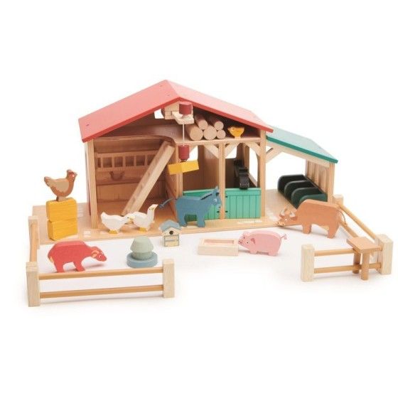 Tender Leaf Toys Fa fun figurák - gazdaság állatokkal