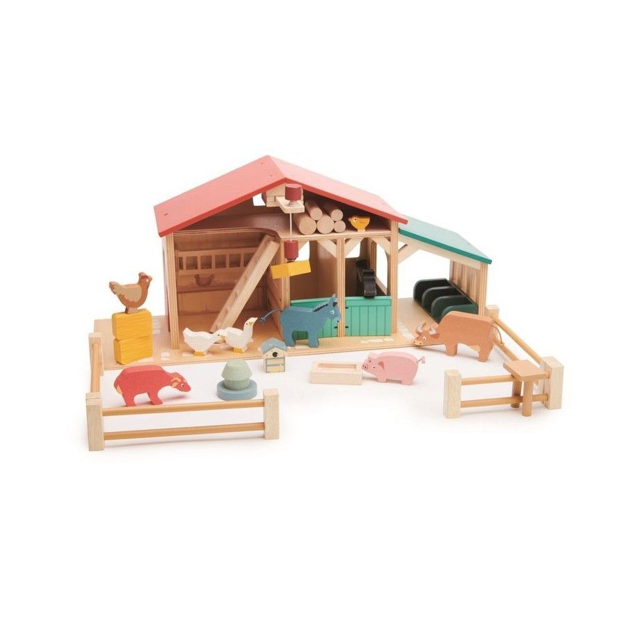 Tender Leaf Toys Fa fun figurák - gazdaság állatokkal