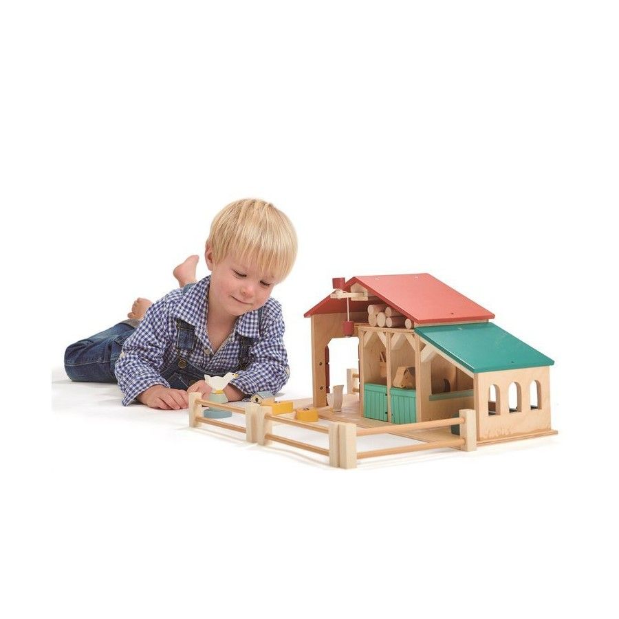 Tender Leaf Toys Figurinas de juego de madera: una granja con