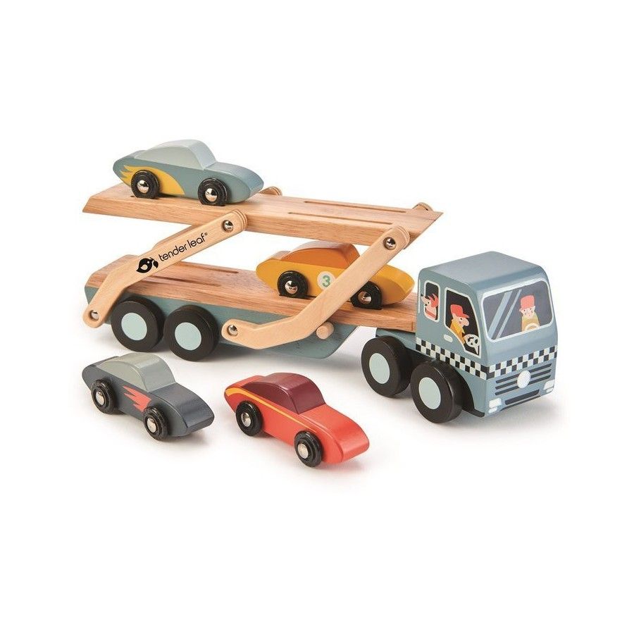 Tender Leaf Toys Drewniana laweta z samochodami