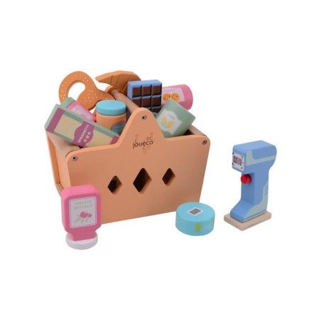 JOUECO Wooden basket with shopping and scanner