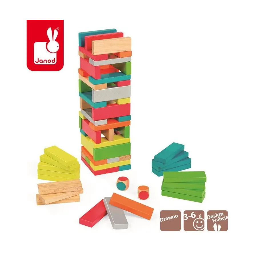Gra Jenga z kolorami Equilibloc, Janod
