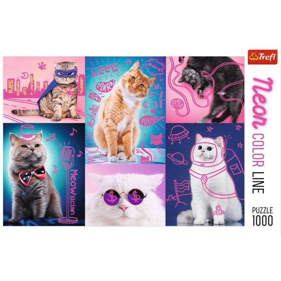 Trefl Puzzle 1000el. - Neon Color Line: Super koty