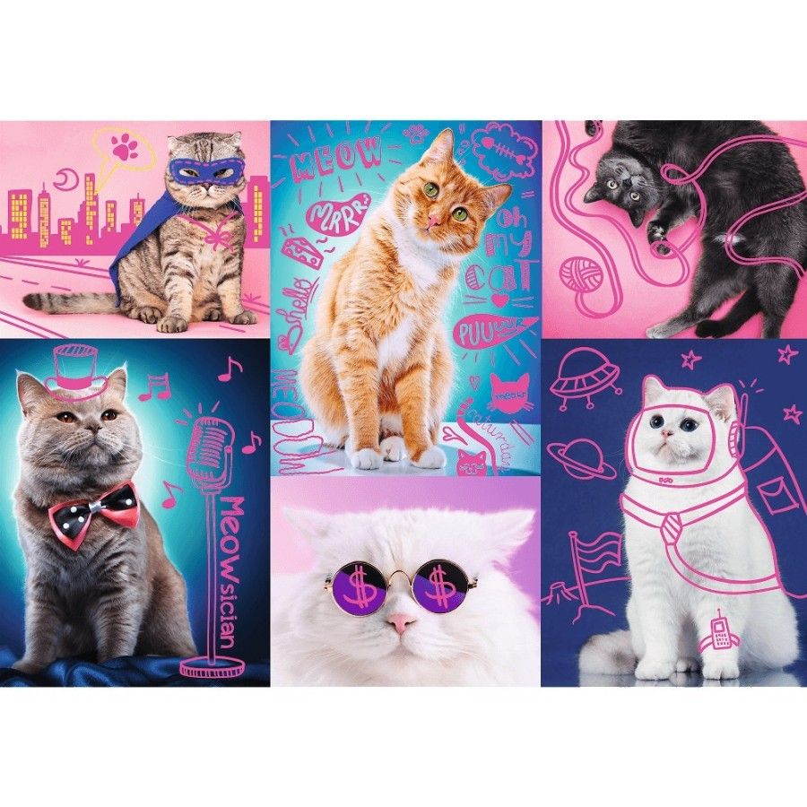Trefl Puzzle 1000el. - Neon Color Line: Super koty