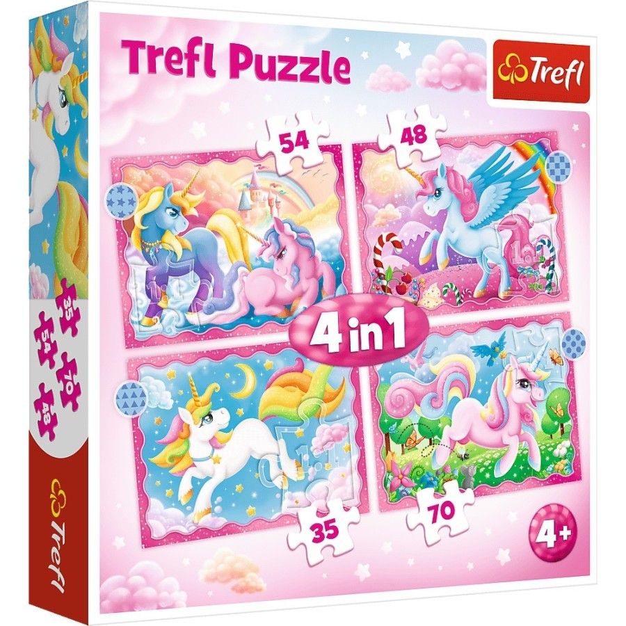 Trefl Puzzle 4w1 - Jednorożce i magia