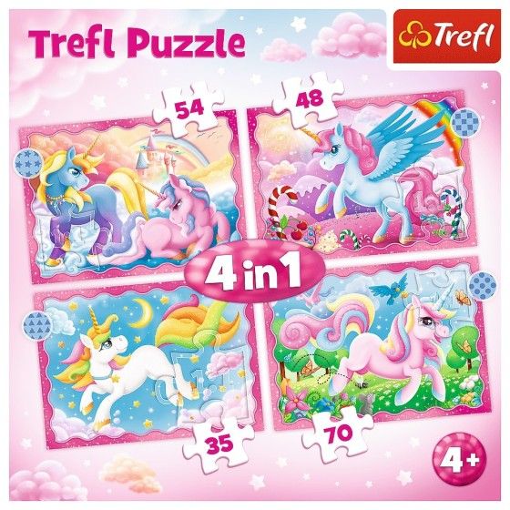 Trefl Puzzle 4w1 - Jednorożce i magia