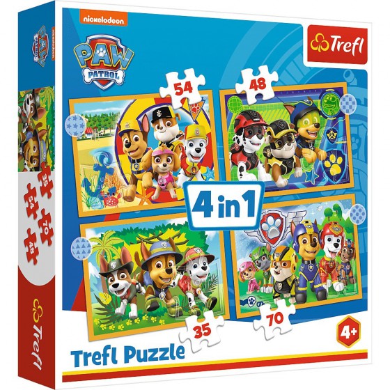 Trefl Puzzle 4w1 - Urlaubshunde Patrouille 4+