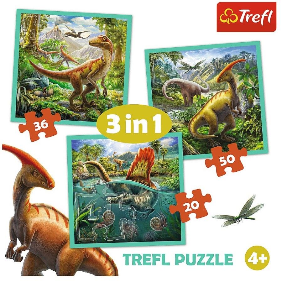 Trefl Puzzle 3w1 - (20,36,50el.) - Niezwykły świat dinozaurów -