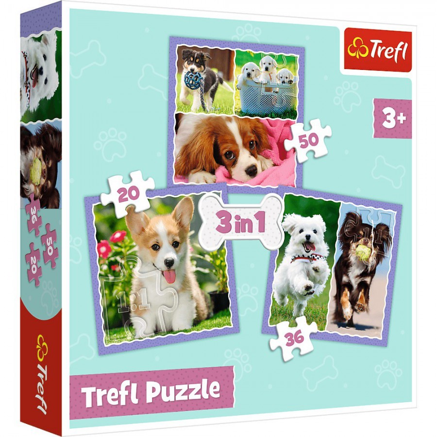 Trefl Puzzle 3w1 - Urocze pieski