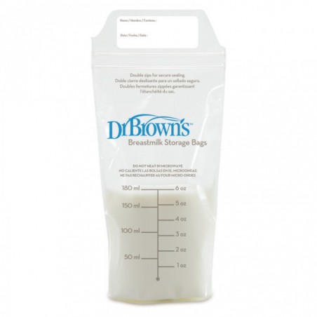 DR BROWNS SACS DE STOCKAGE ALIMENTAIRE 180 ML, 25 PIÈCES.