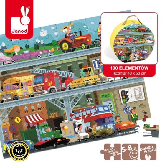 JANOD Puzzle w walizce Pojazdy 100 elementów