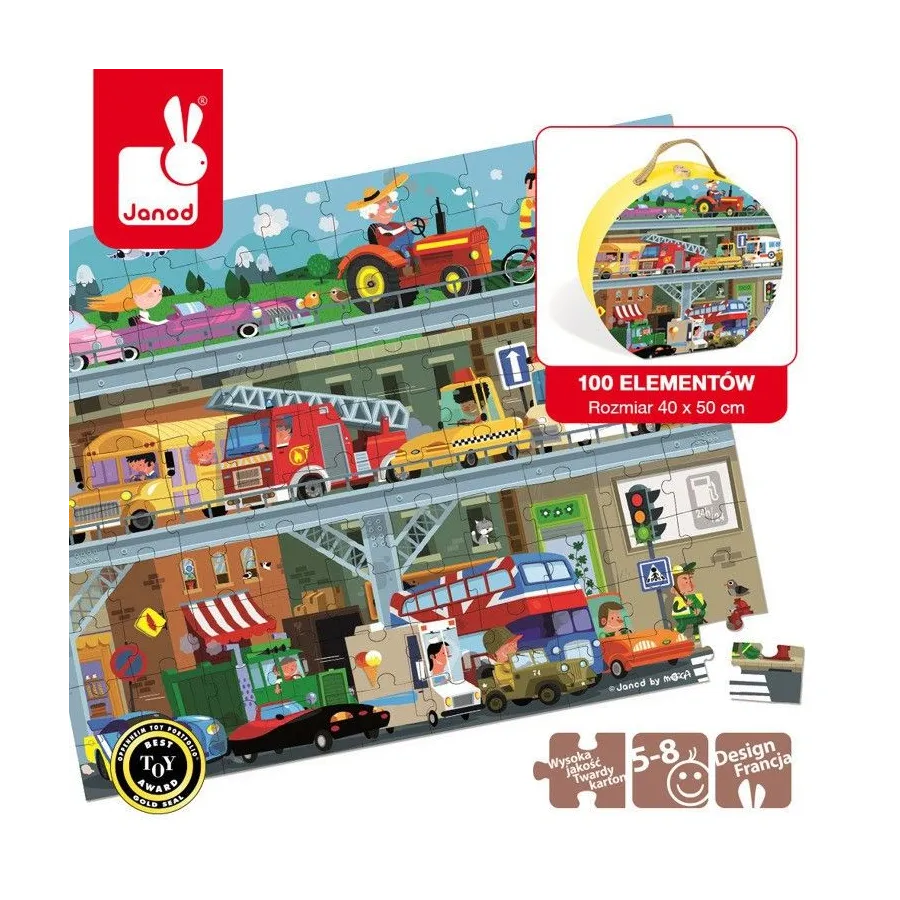 JANOD Puzzle w walizce Pojazdy 100 elementów