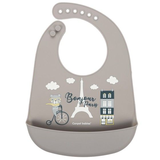Canpol 带口袋婴儿硅胶围嘴 BONJOUR PARIS 米色