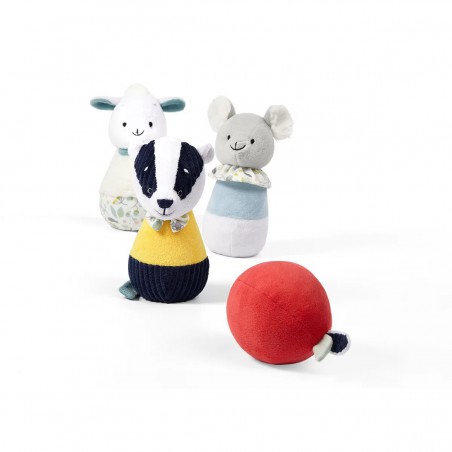 Babyono Giocattolo educativo: birilli da bowling in peluche BADGER EDMUND FRIENDS