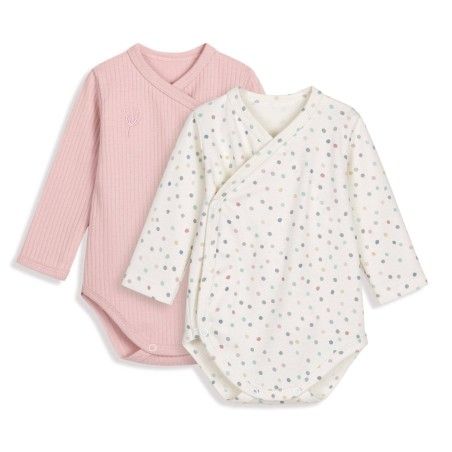 Roze Geen Bodysuit 2-Pack Roze en Dots 56cm