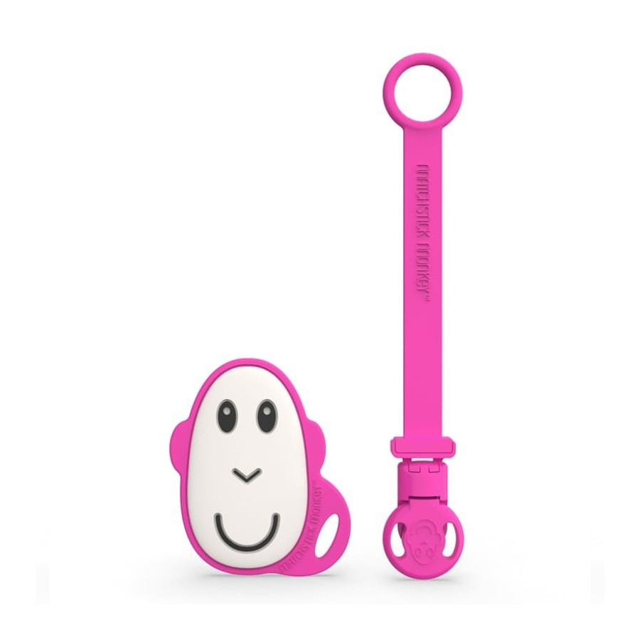 Matchstick Monkey - Gryzak silikonowy Flat Face z zawieszką silikonową Pink