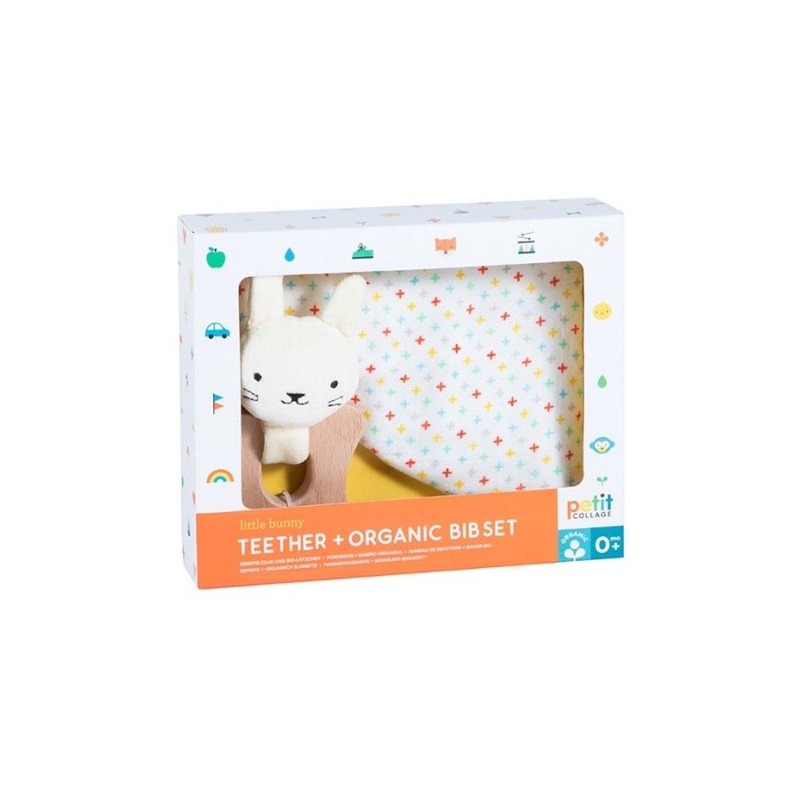 Petit Collage Baby-Geschenk-Lätzchen und Beißring