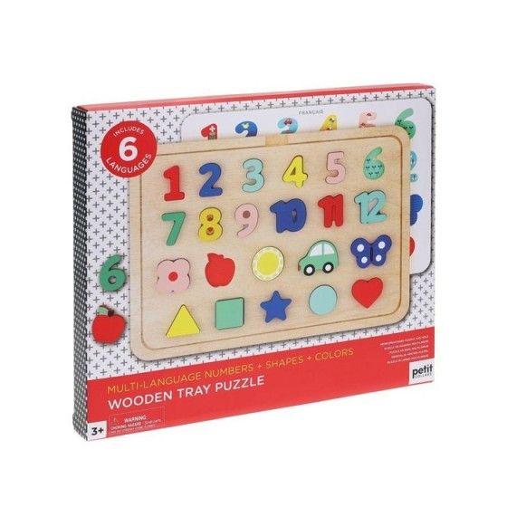 Petit Collage Drevené puzzle čísla tvaru farieb