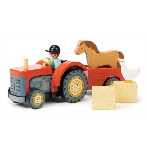 Tender Leaf Toys Fa traktor pótkocsival és kiegészítőkkel -