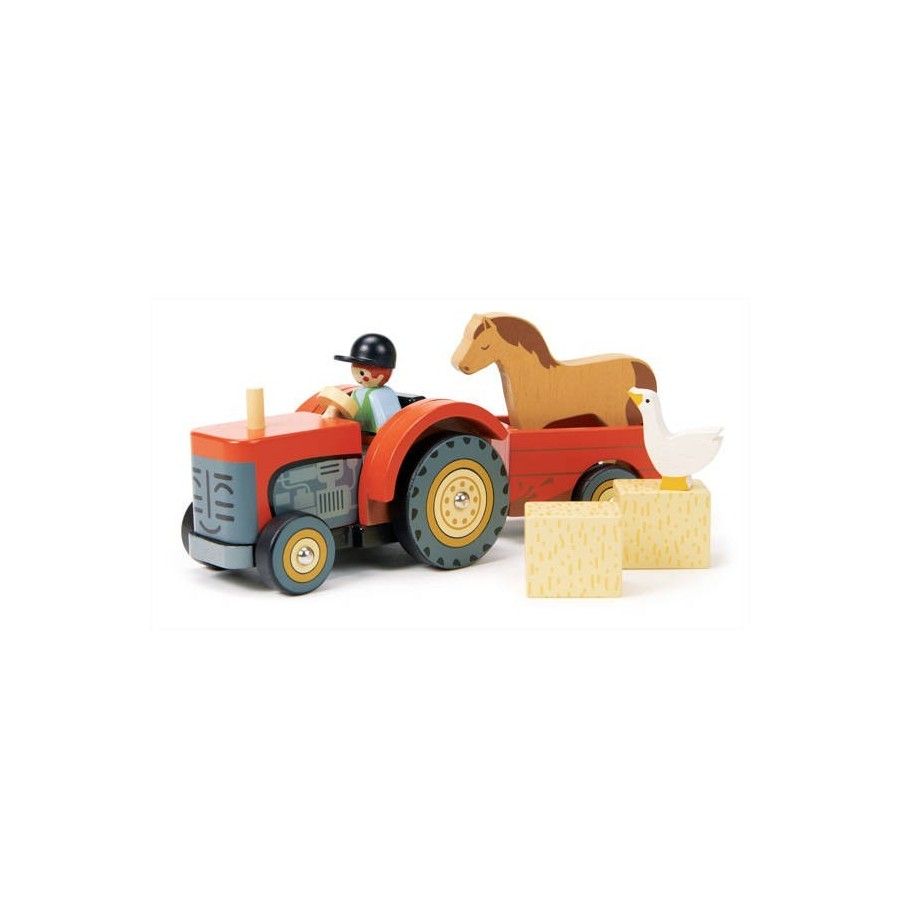 Tender Leaf Toys Holztraktor mit Anhänger und Zubehör