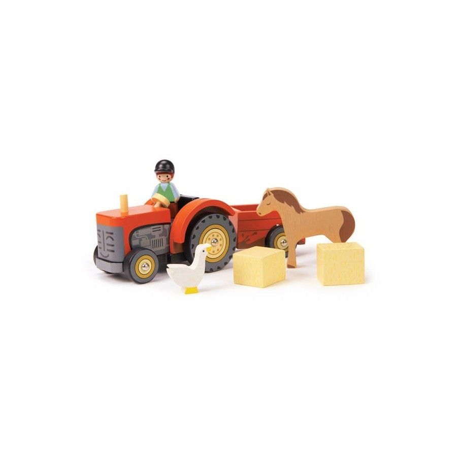 Tender Leaf Toys Fa traktor pótkocsival és kiegészítőkkel -