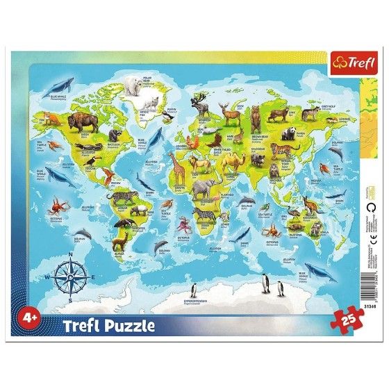 Trefl Keret rejtvények 25el.-világtérkép állatokkal -