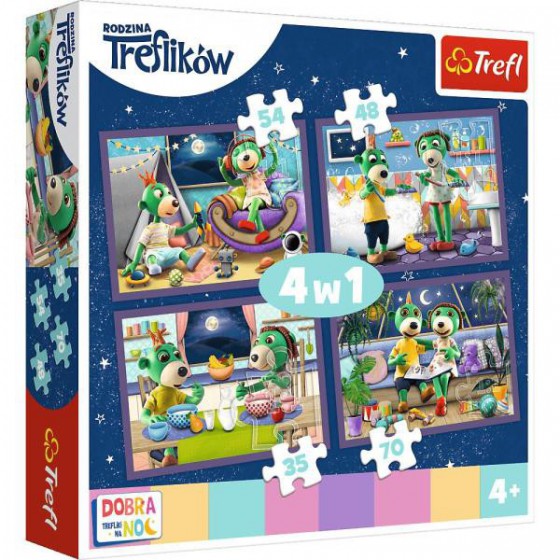 Trefl Puzzle 4w1 -Puzzle 4w1 Wieczorne rytuały Treflików.