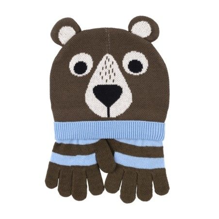 Zoocchini Conjunto de Invierno para Niño, Gorro y Guantes, Osito S