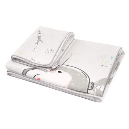 Samiboo - bed linen pillowcases white gray rabbit Space tab 135x100 cm / 40x60 cm