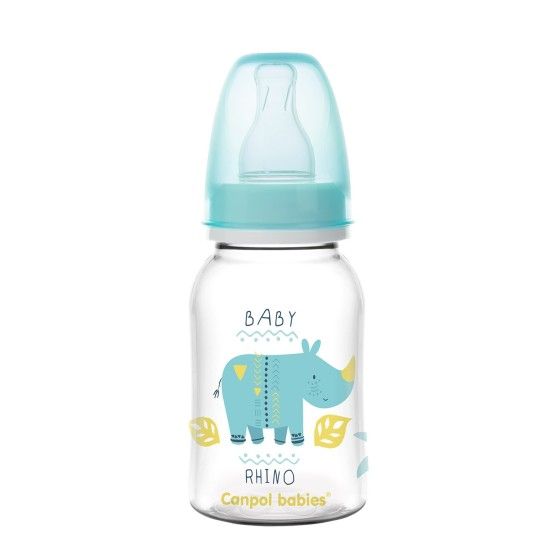Canpol Schmale Flasche 120 ml PP AFRICA Nashorn Türkis