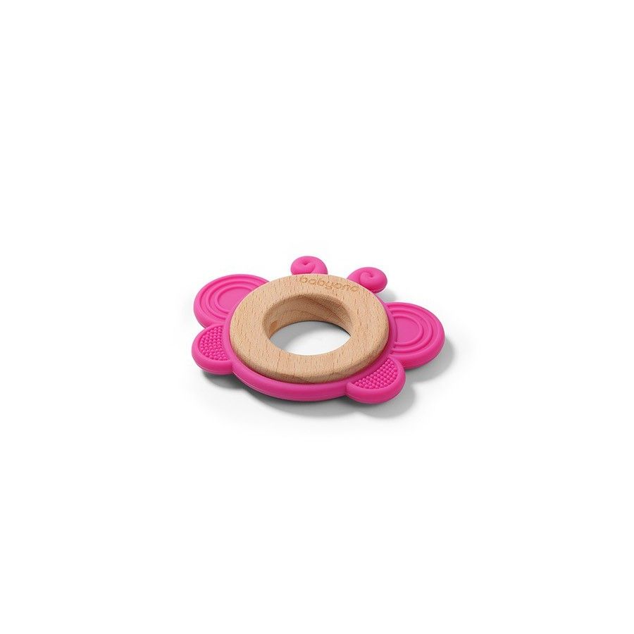 BABYONO VLINDER Houten Siliconen Bijtring