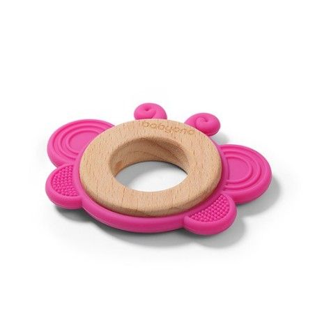 BABYONO Gryzak drewniany silikonowy BUTTERFLY