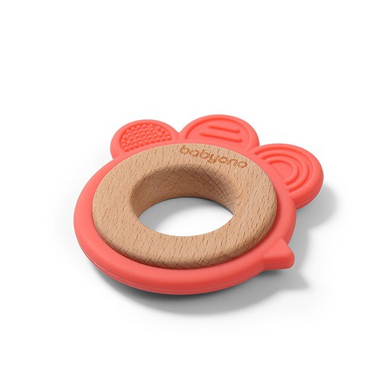 BABYONO Anneau de dentition en bois silicone POULE