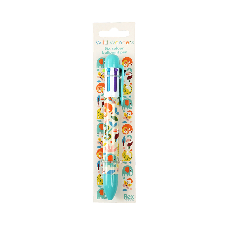 Rex London Stylo à bille 6 couleurs, Animaux Sauvages