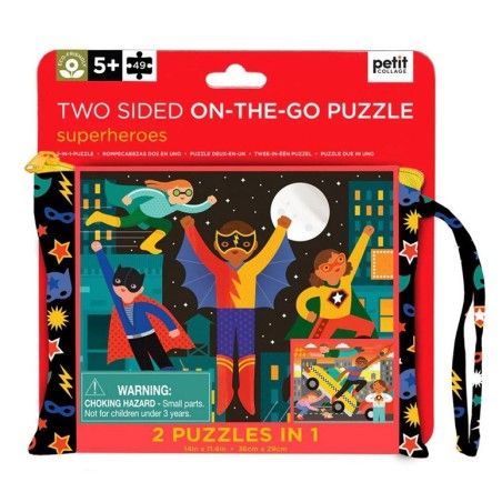 Petit Collage Zweiseitiges Puzzle in einer 49er Tasche. Superhelden
