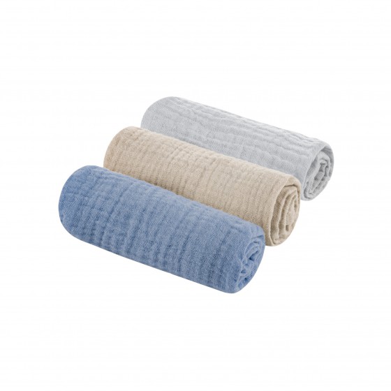 睡眠棉布棉质湿巾 3 件装：灰色/沙色/汽油色