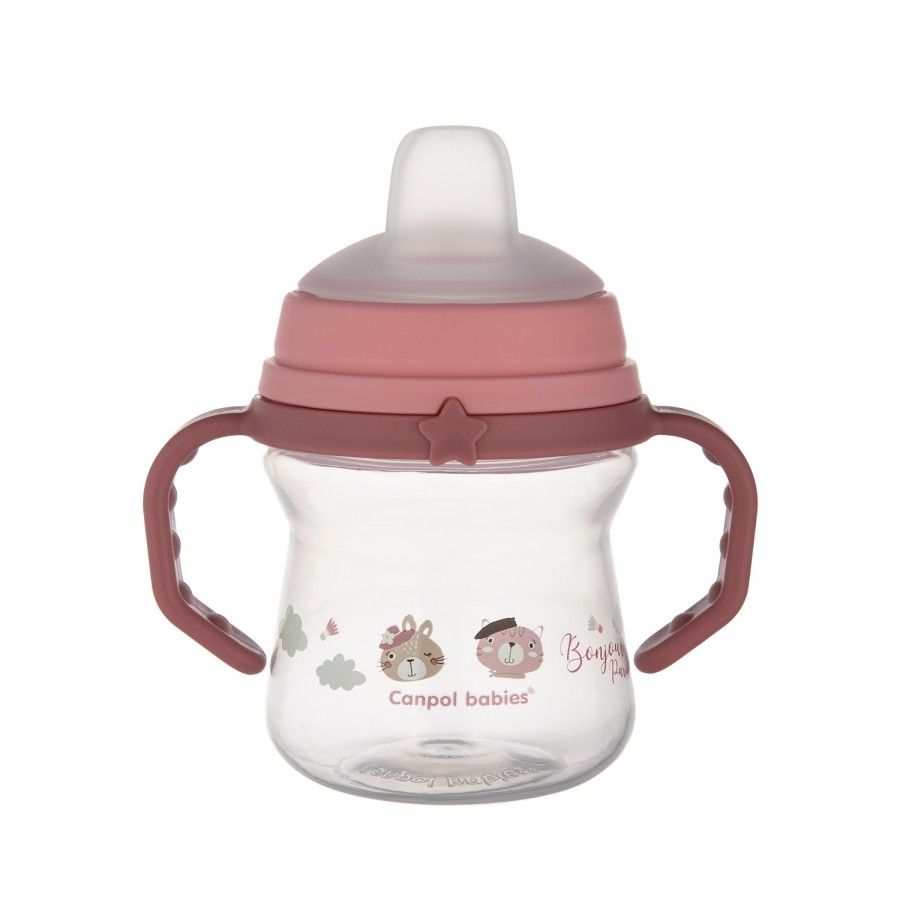 Canpol 带硅胶喷嘴婴儿杯子 FirstCup 150ml BONJOUR PARIS PINK
